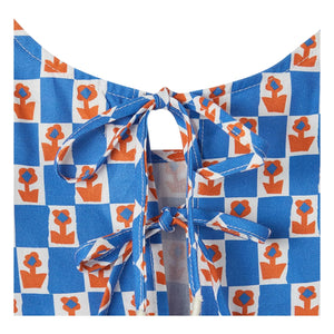 Fabula - Damier Flowers फ्रिल टॉप | नीला