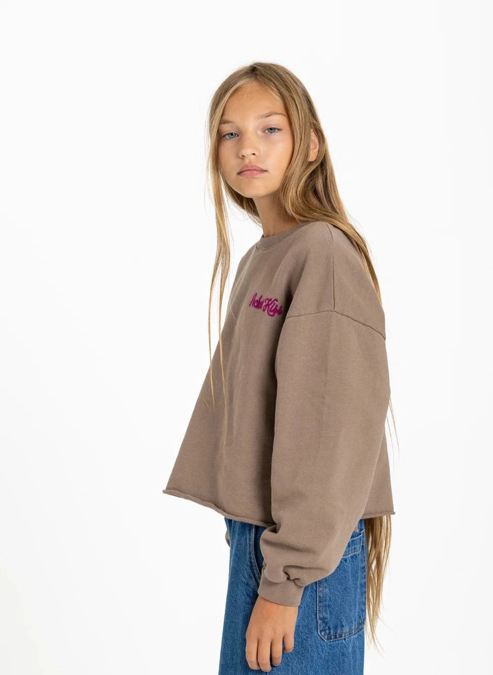 Smallable Kid - Plum Pocket Kiss Organik Pamuklu Sweatshirt | Buzlu Kahverengi
