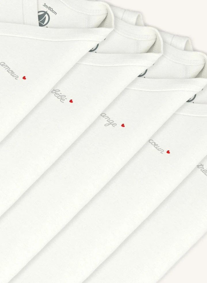 Petit Bateau - 5'li Mon Coeur Bio Pamuk Çapraz Body Seti | Beyaz
