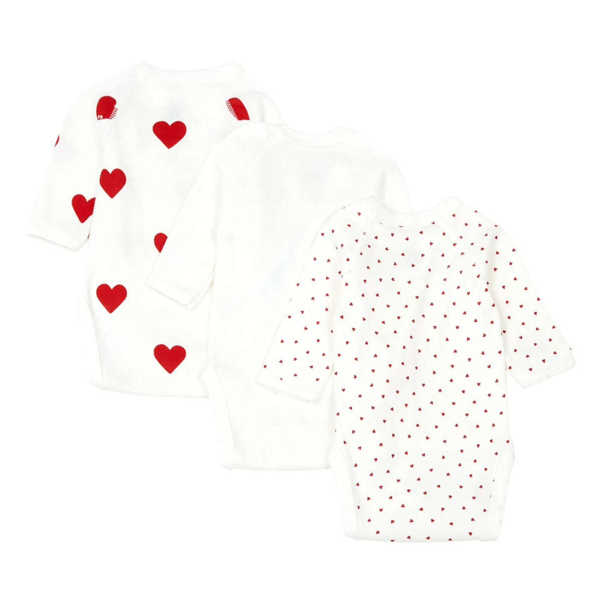 Petit Bateau - 3'lü Cœur क्रॉस स्ट्रैप ऑर्गेनिक कॉटन जंपसूट | लाल