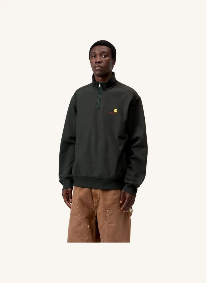 Carhartt WIP - अमेरिकन स्क्रिप्ट हाफ-ज़िप स्वेटशर्ट | काला