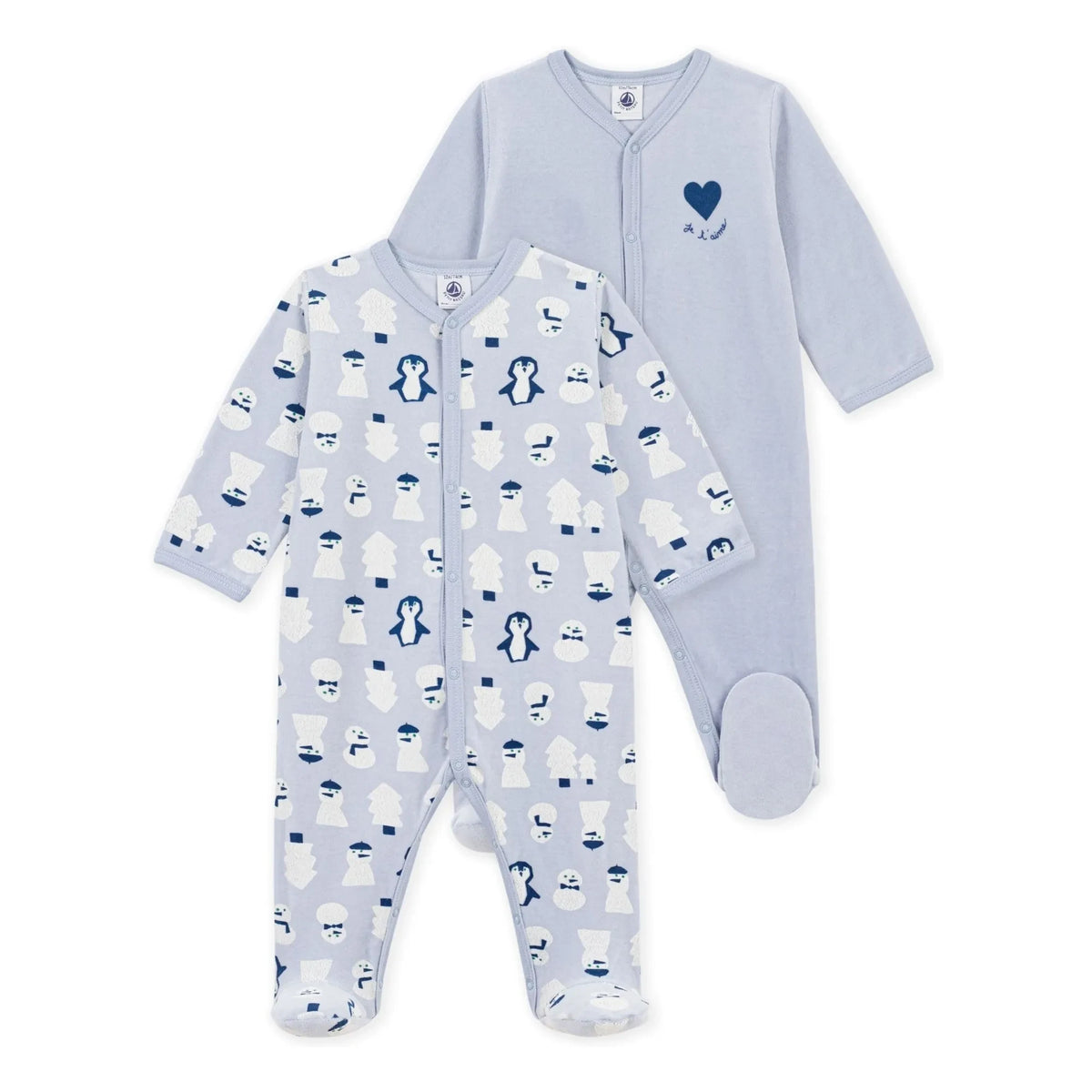 Petit Bateau - स्नो गॉड वेलवेट ऑर्गेनिक कॉटन 2-पीस पजामा सेट | नीला