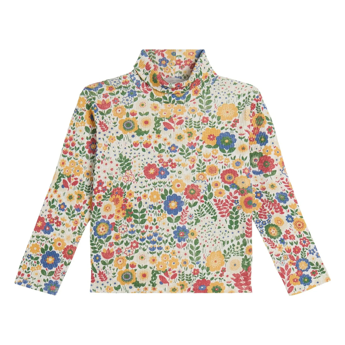 Stella McCartney Kids - फूलों के पैटर्न वाला रिब्ड टर्टलनेक | आइवरी