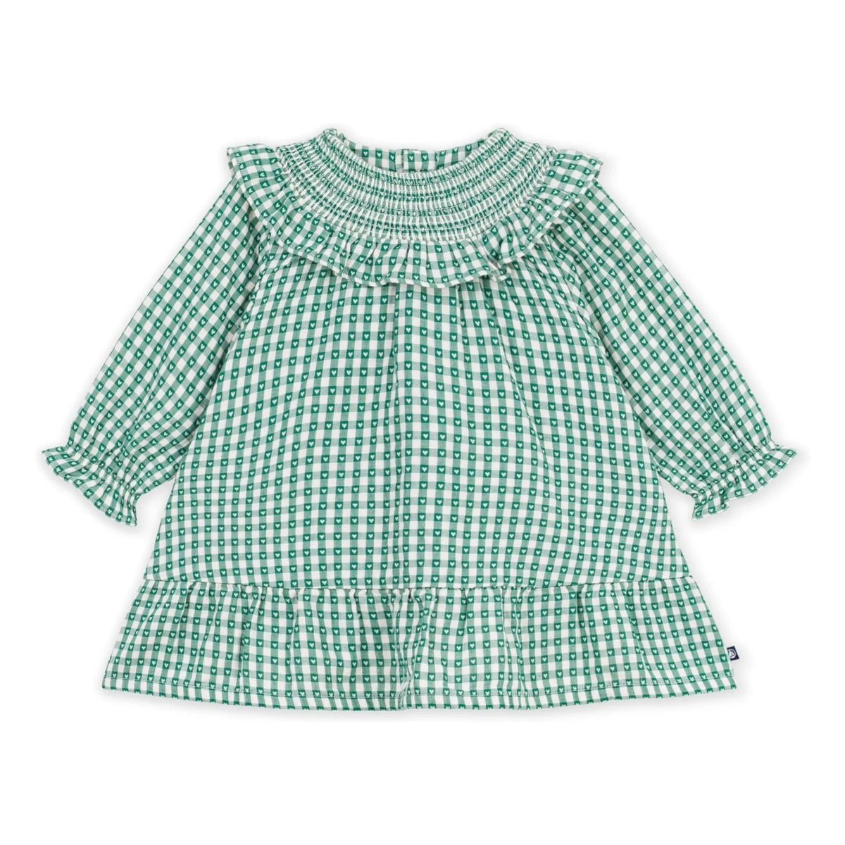 Petit Bateau - हरे चौखाने वाली ऑर्गेनिक कॉटन ड्रेस