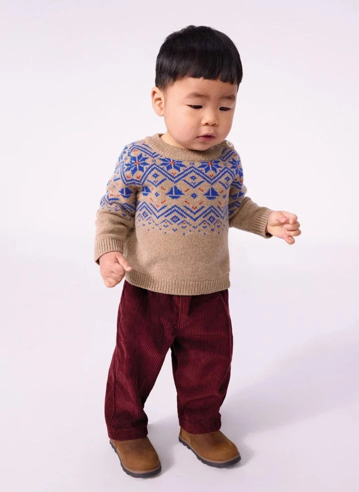 Petit Bateau - ऑर्गेनिक कॉटन वॉयल बेबी ट्राउज़र | बरगंडी