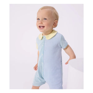 Petit Bateau - धारीदार पजामा जंपसूट शॉर्ट्स | नीला
