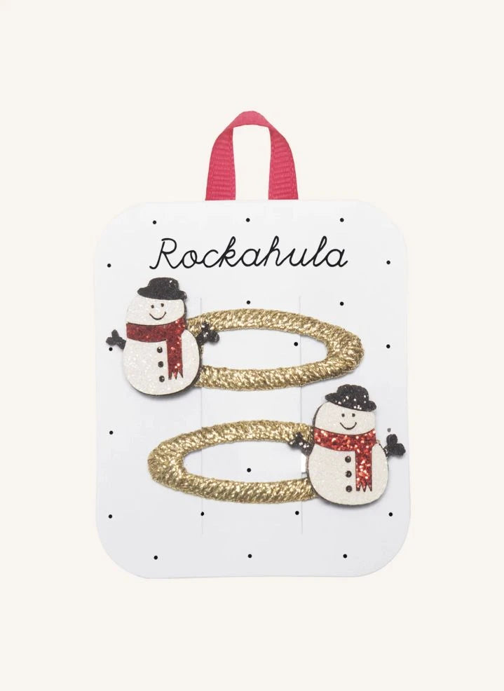 Rockahula Kids - 2'li ग्लिटर स्नोमैन क्लिप सेट | सफ़ेद