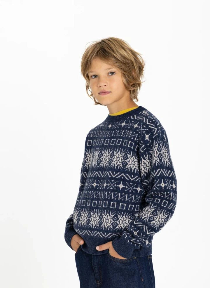 Hundred Pieces - Mika Jakarlı Merino Yün Kazak | Gri mavi