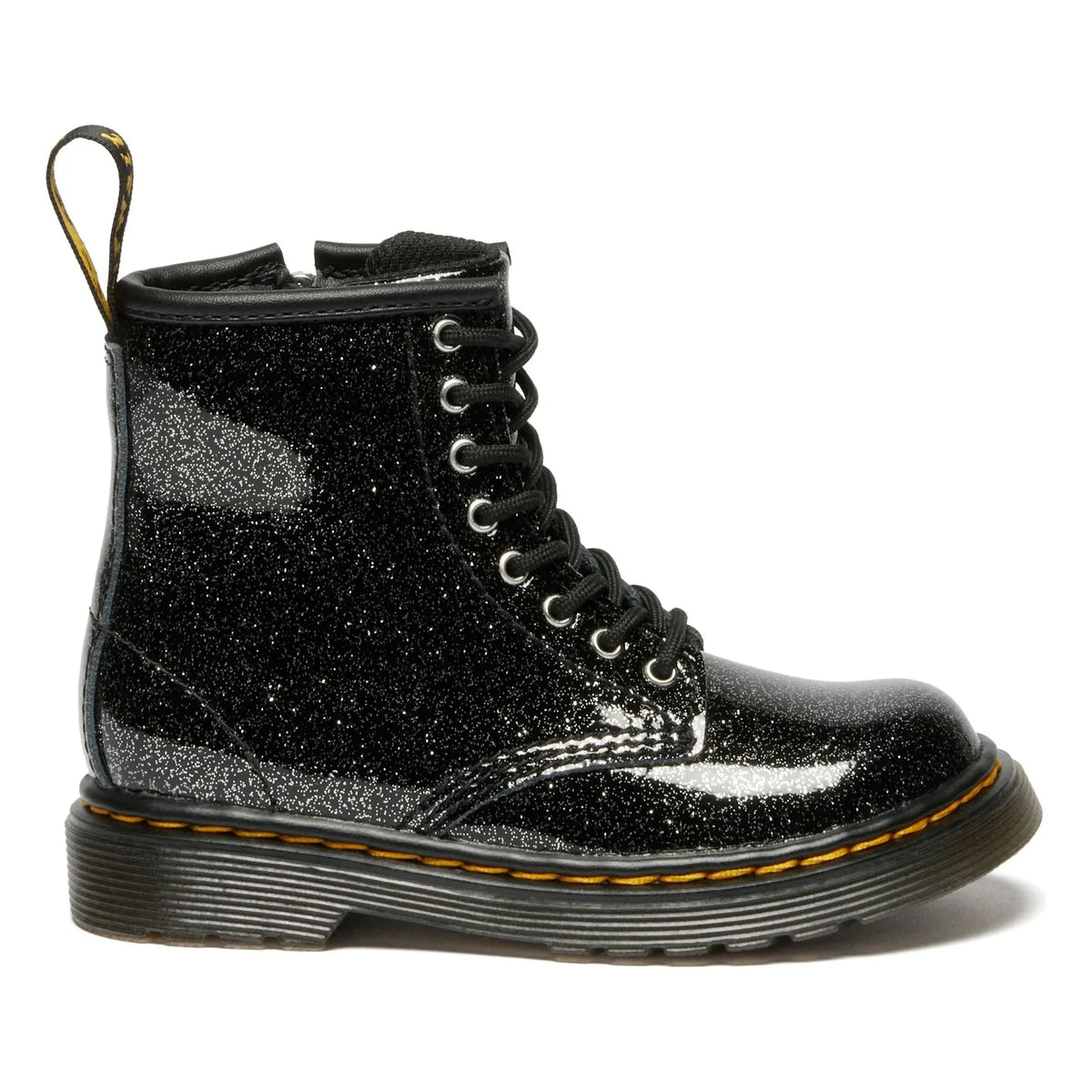 Dr Martens - 1460 J ग्लिटर लेस-अप बूट | चमकदार काला