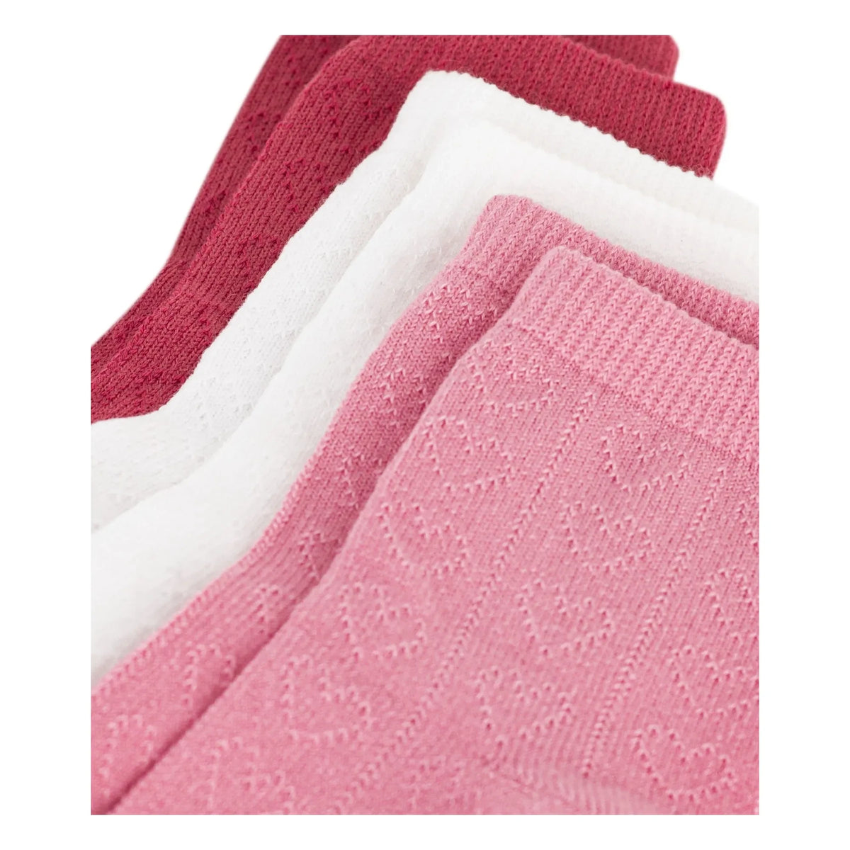 Petit Bateau - 3 Çift Kalp Desenli İşlemeli Çorap Seti | Pembe