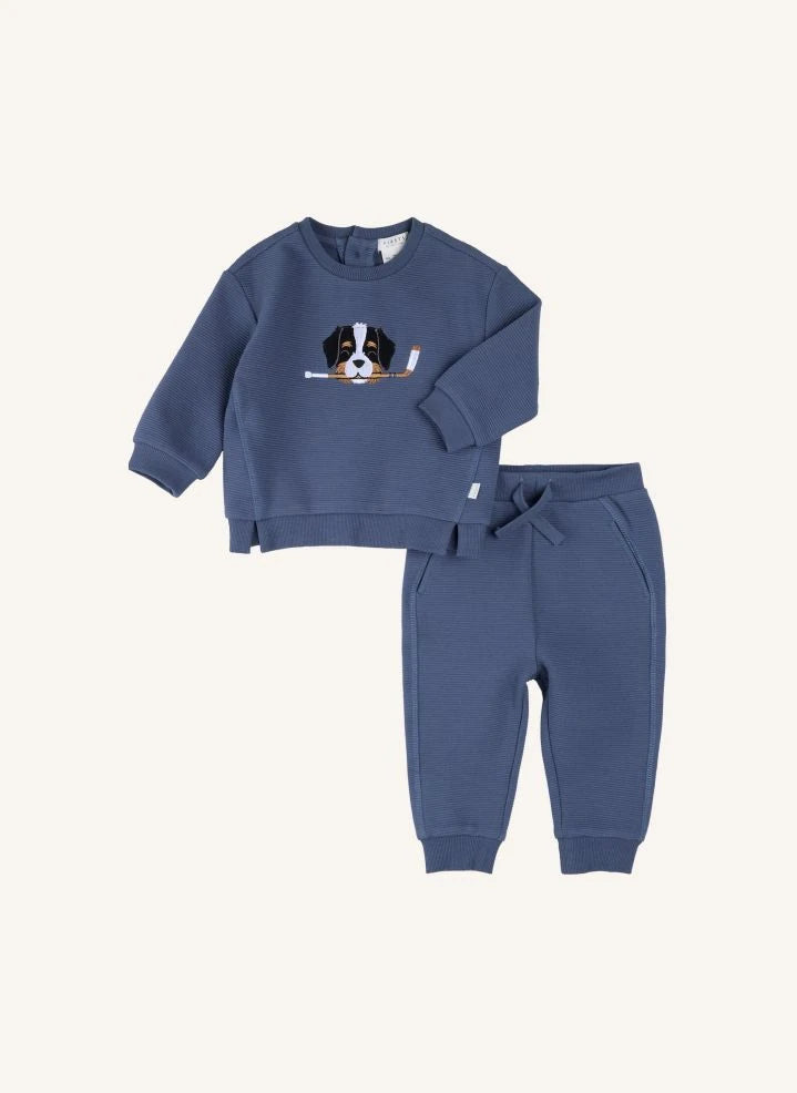 Petit Lem - Organik Pamuk Köpek Sweatshirt ve Jogger Seti | Mavi