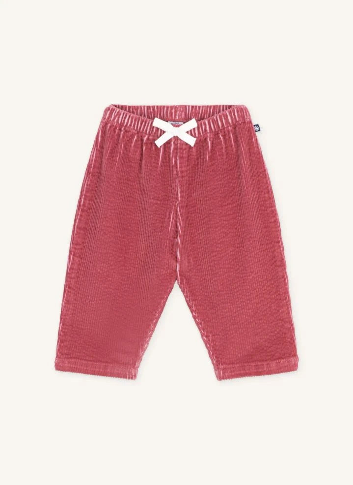 Petit Bateau - ऑर्गेनिक कॉटन वेलवेट बेबी पैंट | लाल