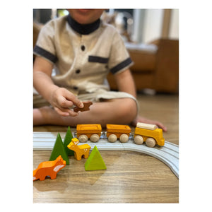 Plan Toys - लकड़ी की मालगाड़ी