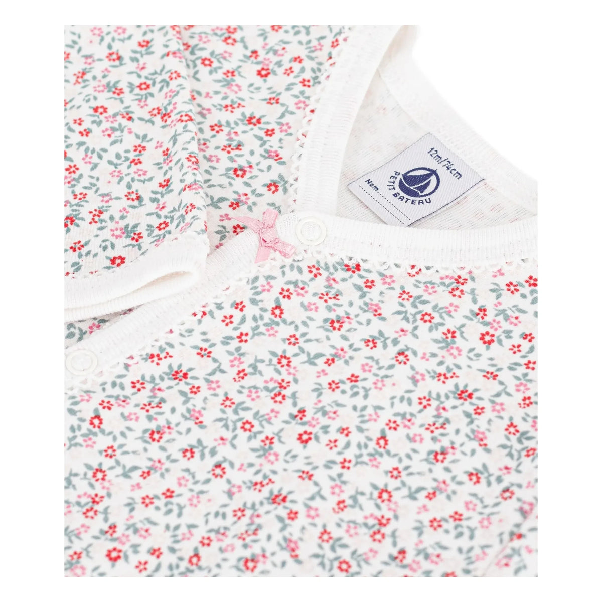 Petit Bateau - बिना पैर वाली फूलों वाली ऑर्गेनिक कॉटन पजामा | सफेद