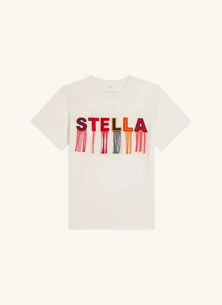 Stella McCartney Kids - फ्रिंज टी-शर्ट स्टेला ऑर्गेनिक कॉटन | आइवरी