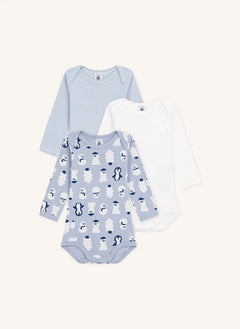 Petit Bateau - 3'lü Organik Pamuk Kardan Adam Zıbın Seti | Gri mavi