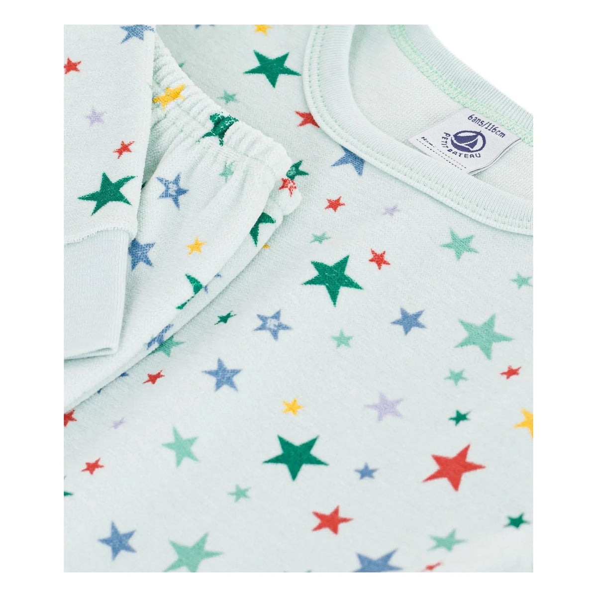Petit Bateau - हरे मखमली ऑर्गेनिक कॉटन स्टार प्रिंट वाले पजामे