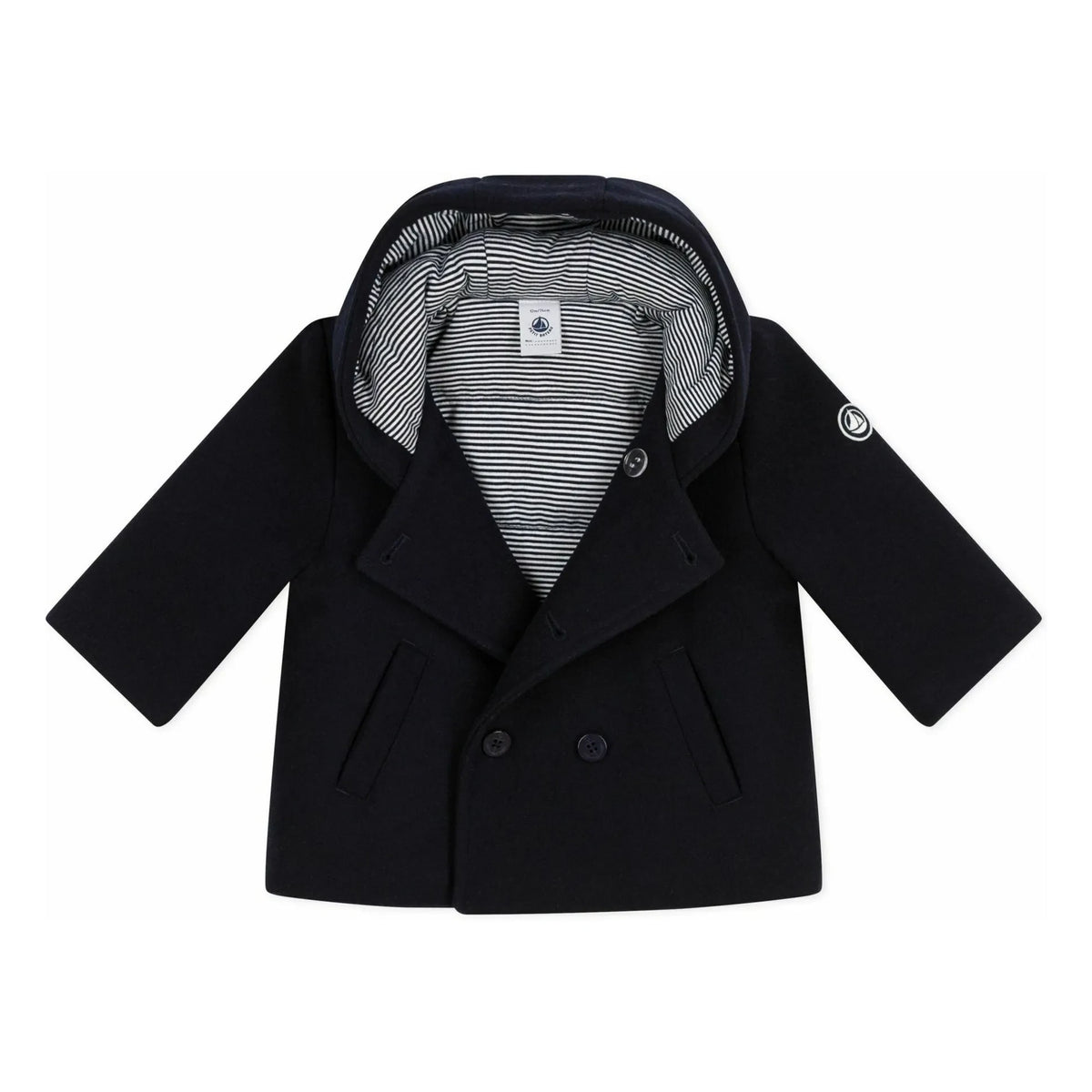 Petit Bateau - नेवी ब्लू बटन वाला बेबी वूल कोट