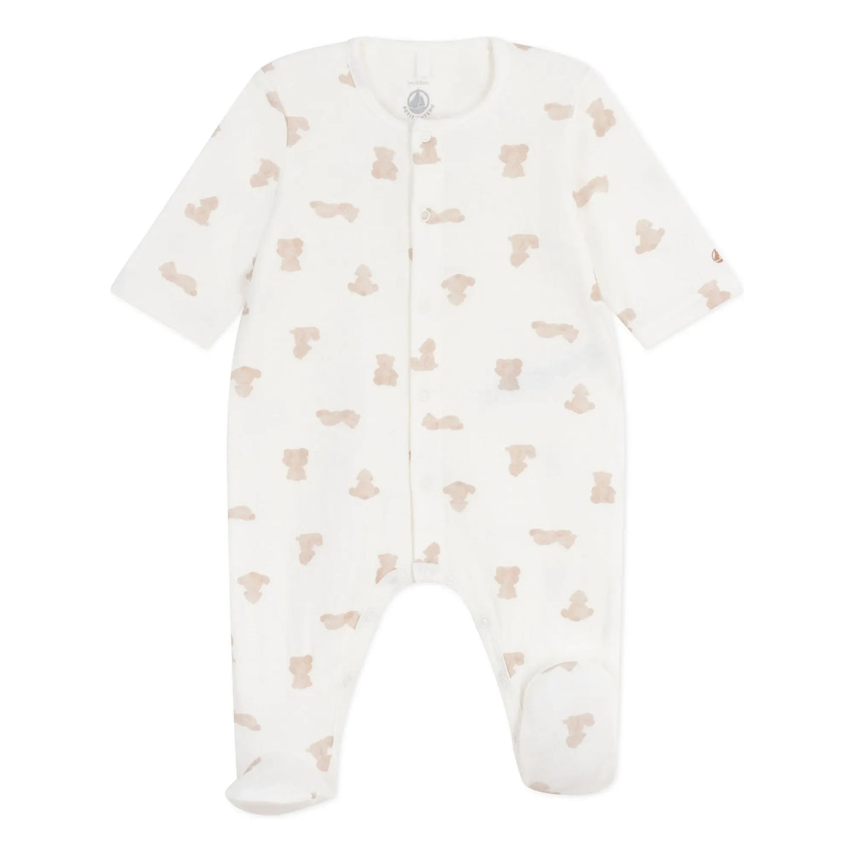 Petit Bateau - Dors Bien Oursons ऑर्गेनिक कॉटन पजामा | सफ़ेद
