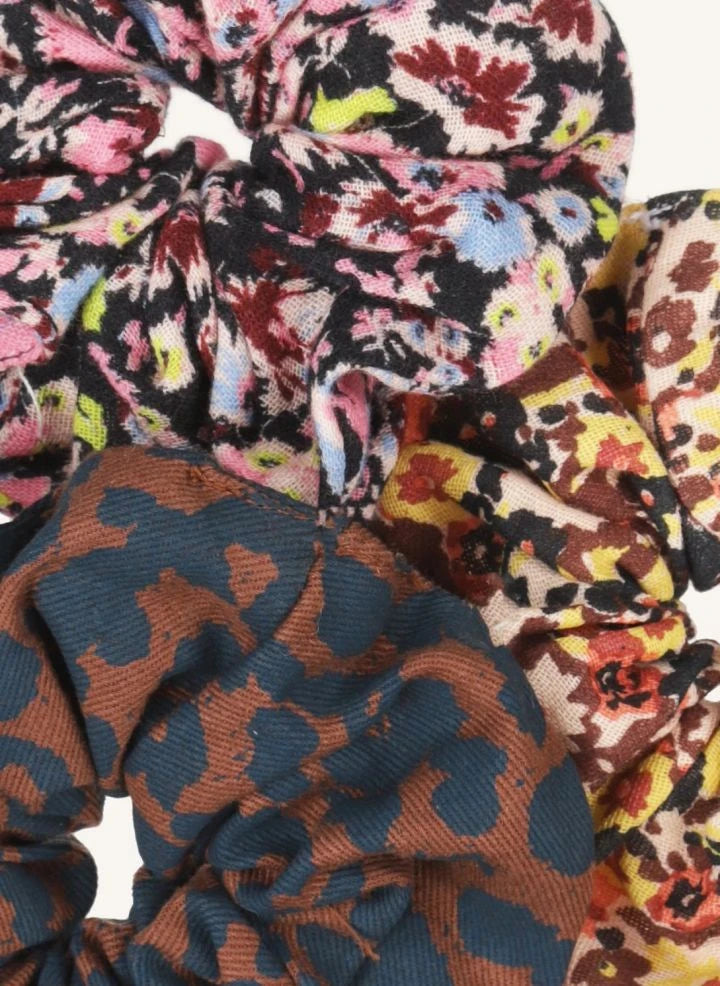 Tumble N'Dry - 3’lü Çiçek Desenli Scrunchie Seti | Mavi