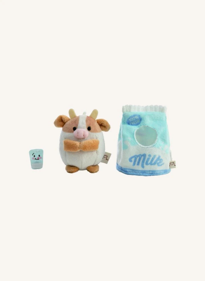 Nici - Moono İnek Peluş Oyuncak, Süt Kartonu Kostümüyle | Bej