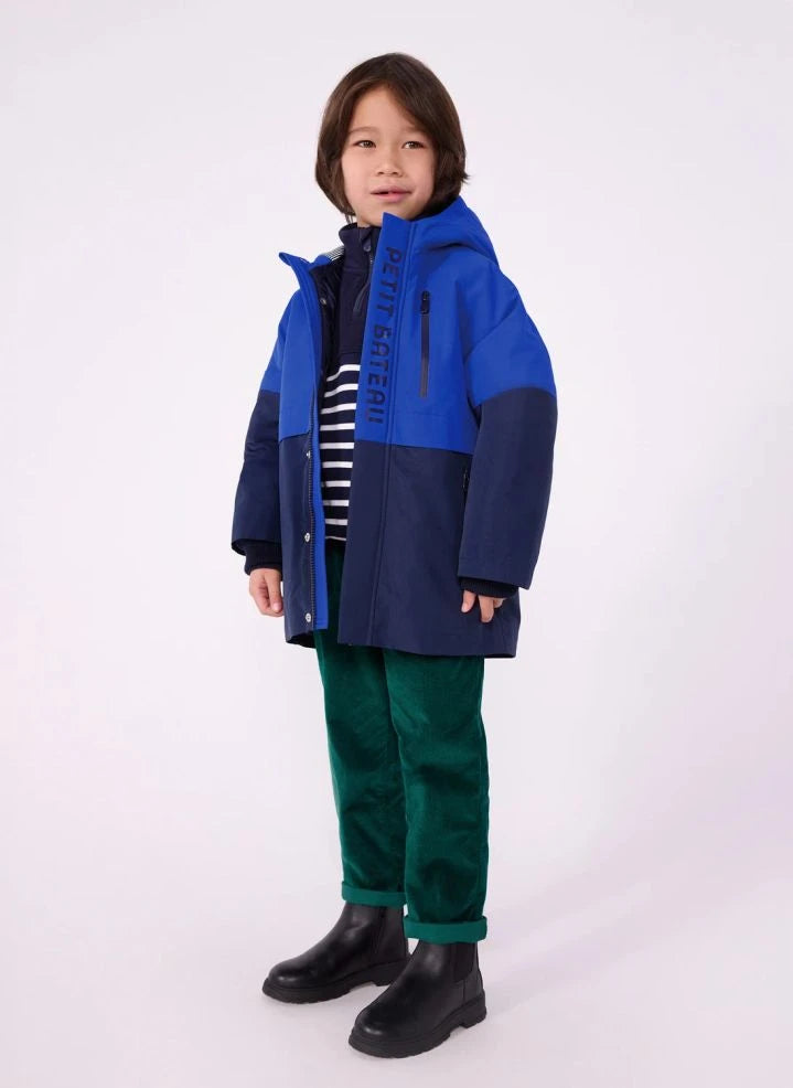 Petit Bateau - कलर-ब्लॉक पार्का | नीला