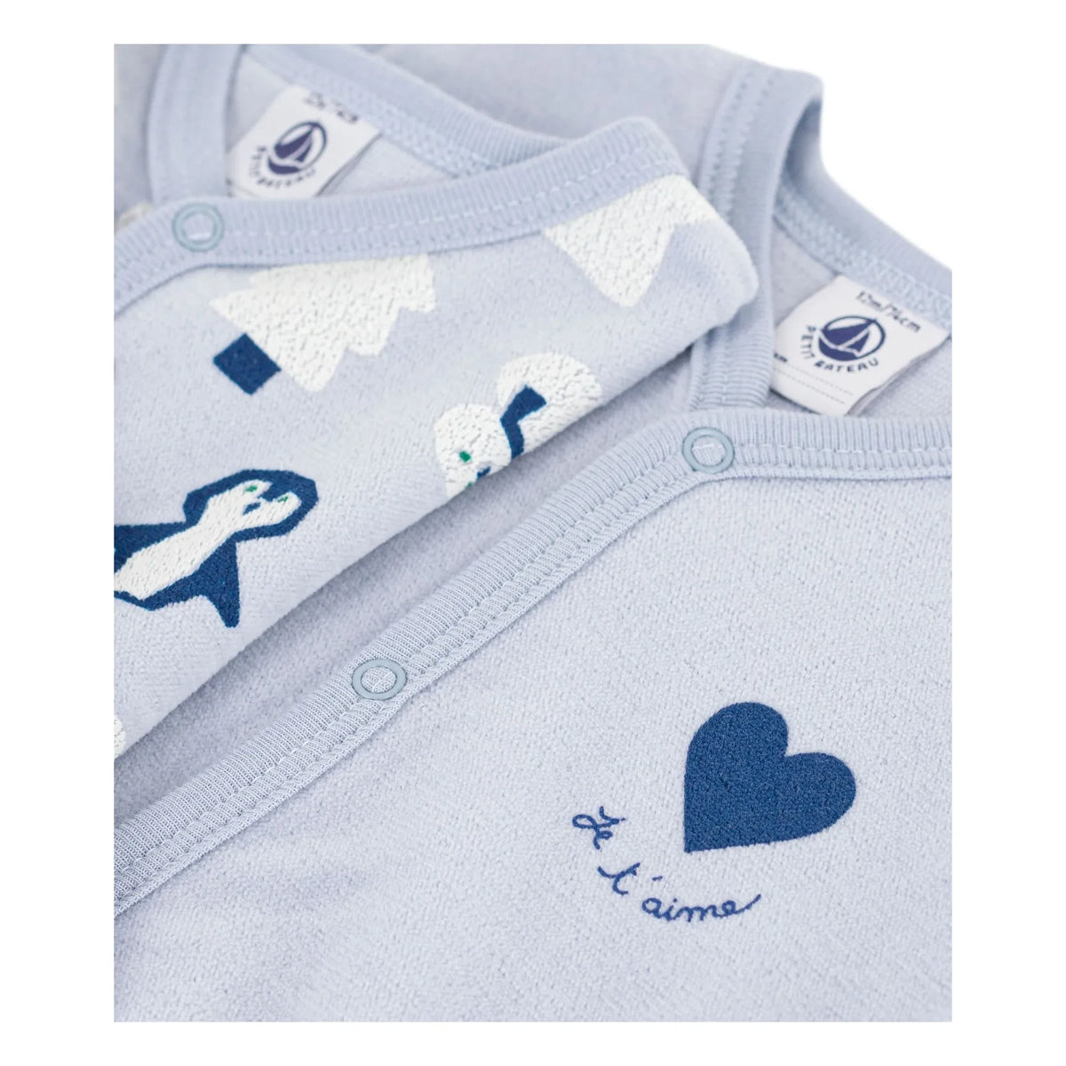 Petit Bateau - स्नो गॉड वेलवेट ऑर्गेनिक कॉटन 2-पीस पजामा सेट | नीला