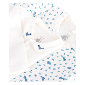 Petit Bateau - ऑर्गेनिक कॉटन फॉक्स बॉडी, कंबल और पैंट सेट | सफ़ेद