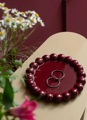 Present Time - Cadiz Dotty Seramik Tepsiler | Bordo