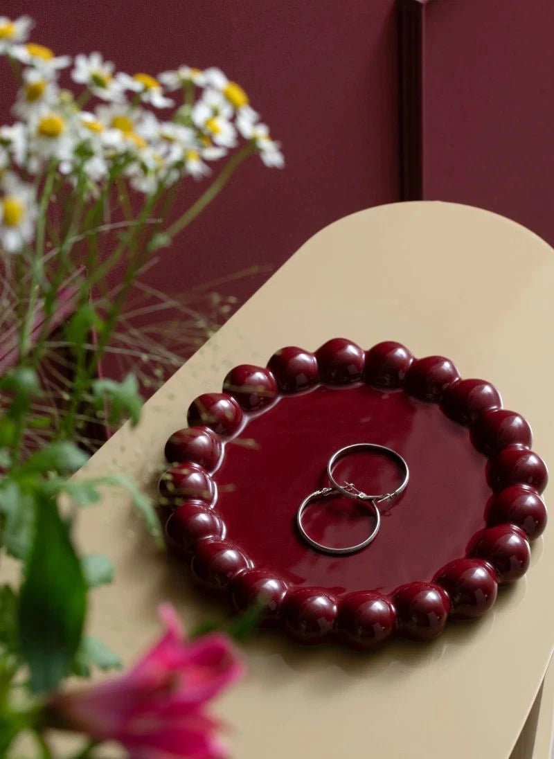 Present Time - Cadiz Dotty Seramik Tepsiler | Bordo