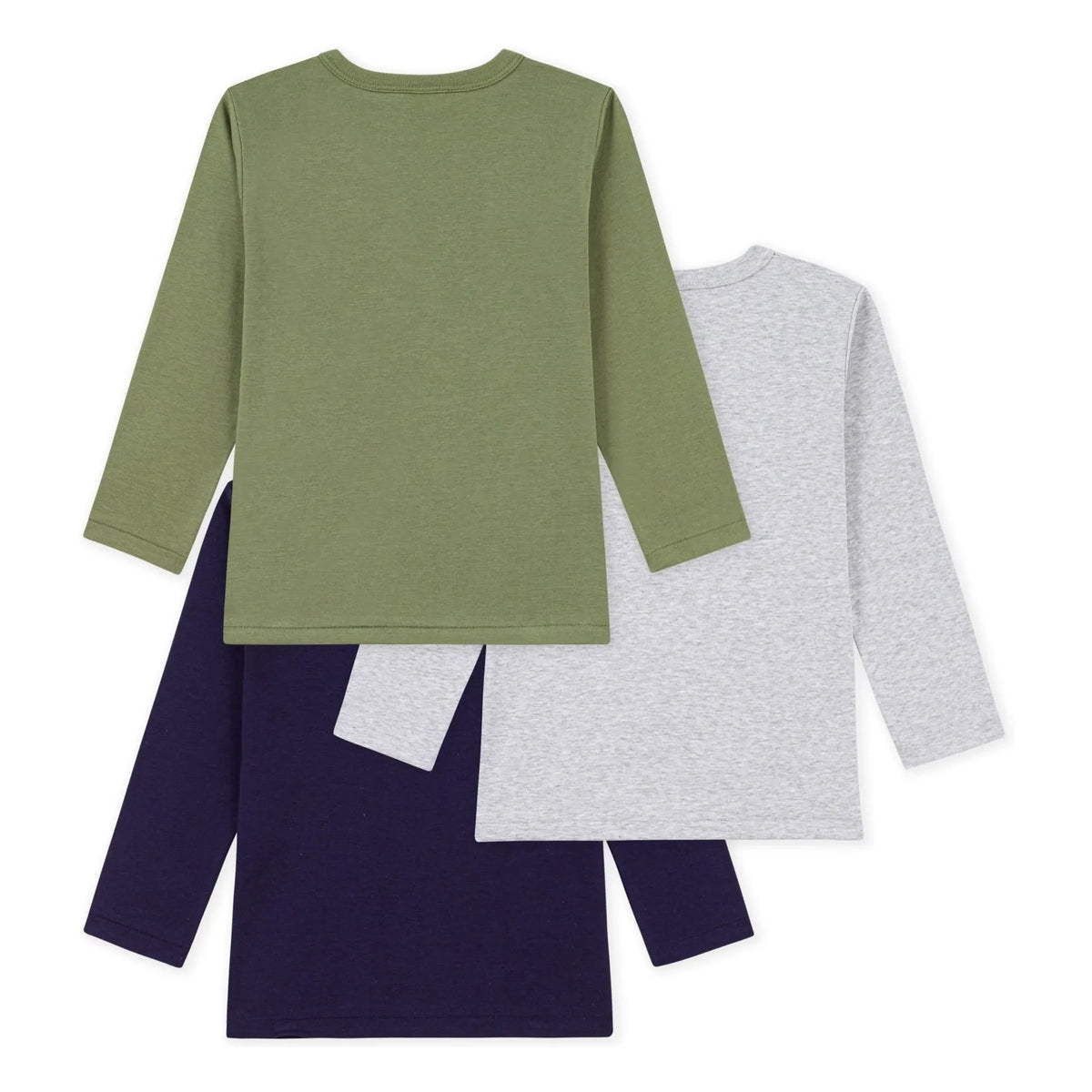 Petit Bateau - 3'lü Düz Uzun Kollu Tişört Paketi | ग्रे मेलेंज