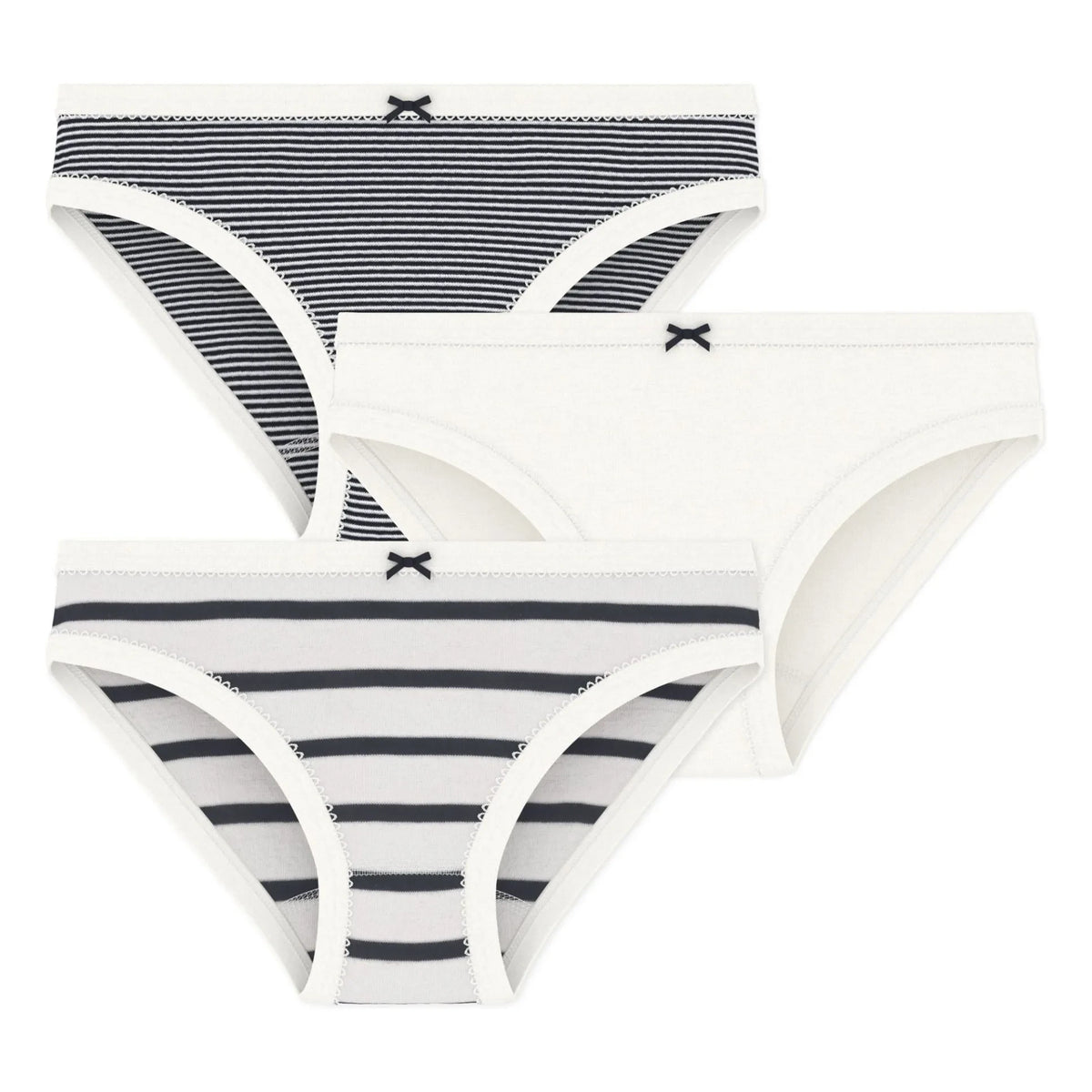 Petit Bateau - 3'lü Organik Pamuklu Külot Marinière | Lacivert