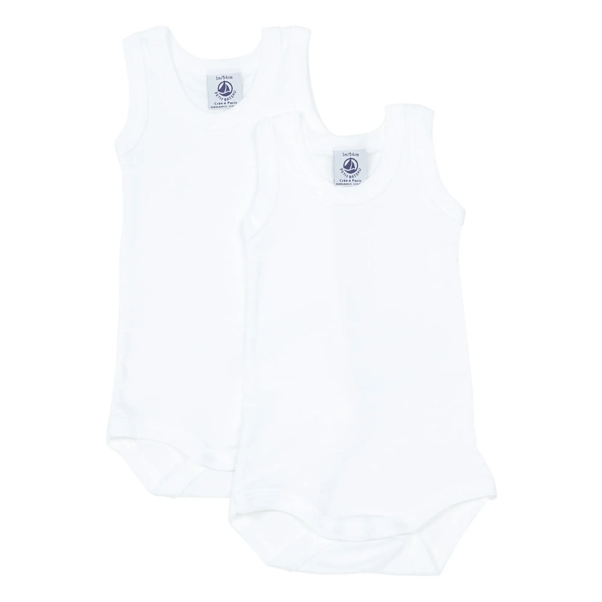 Petit Bateau - 2'li Organik Pamuk Kolsuz Bebek Tulumları | Beyaz