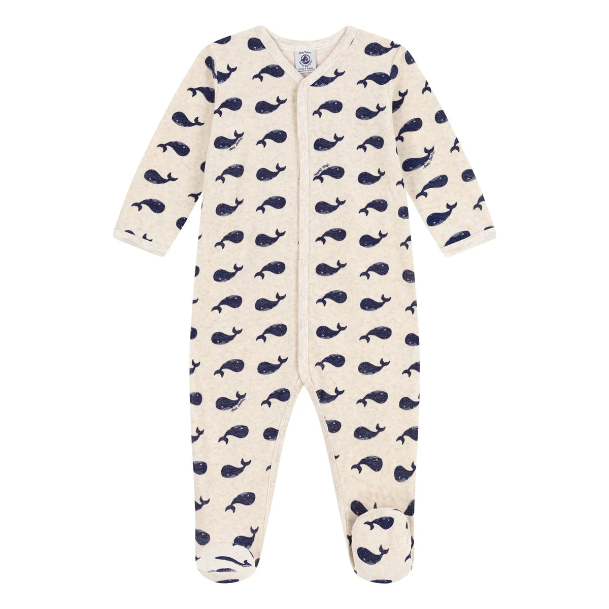 Petit Bateau - व्हेल वेलोर स्लीपर पजामा | ग्रे मेलेंज
