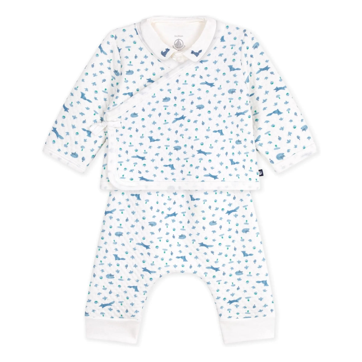 Petit Bateau - ऑर्गेनिक कॉटन फॉक्स बॉडी, कंबल और पैंट सेट | सफ़ेद