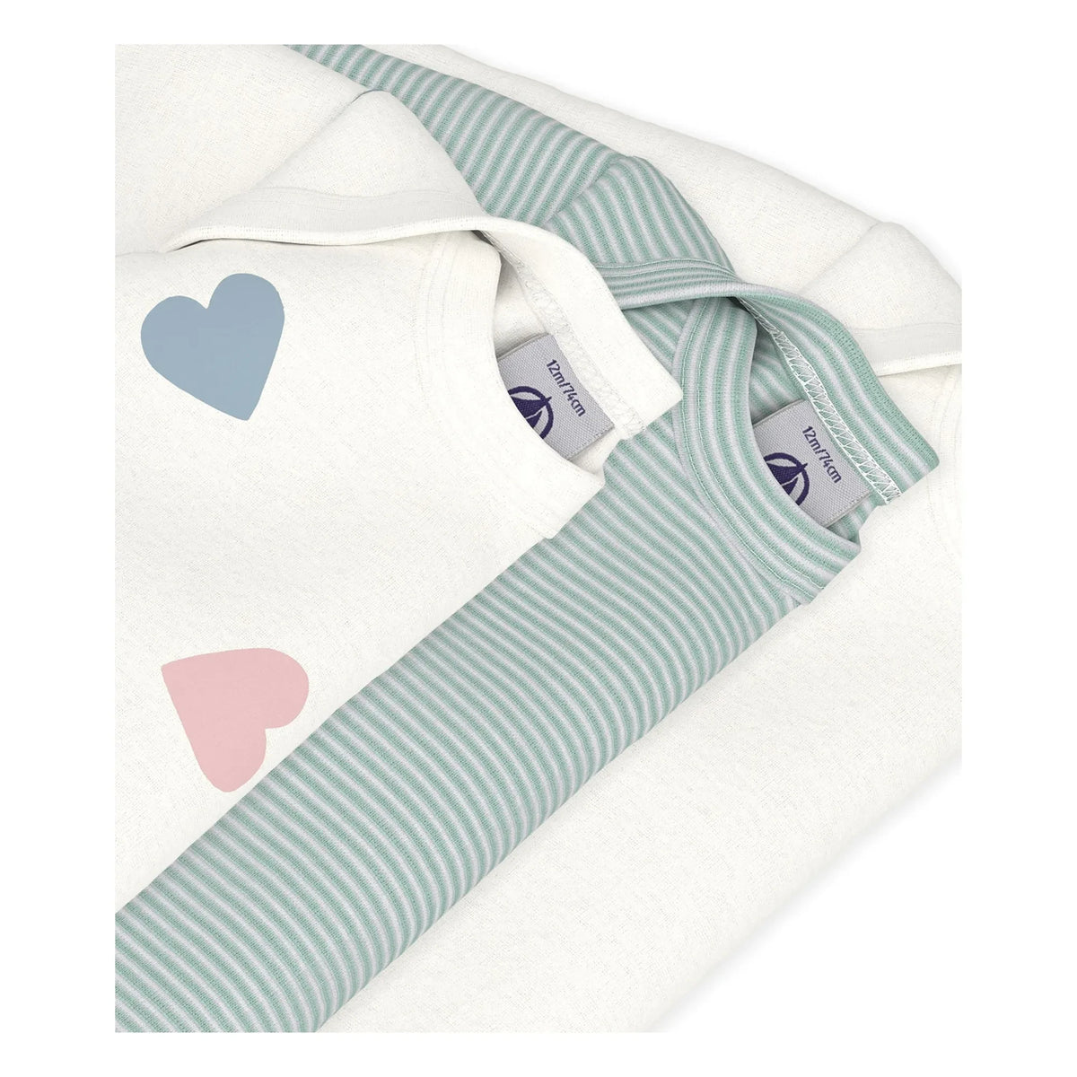 Petit Bateau - 3'lü Çizgili Organik Pamuklu Bebek Body Seti | Beyaz