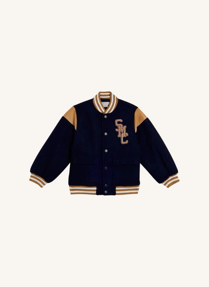 Stella McCartney Kids - SMC ऊनी बेसबॉल जैकेट | गहरा नीला