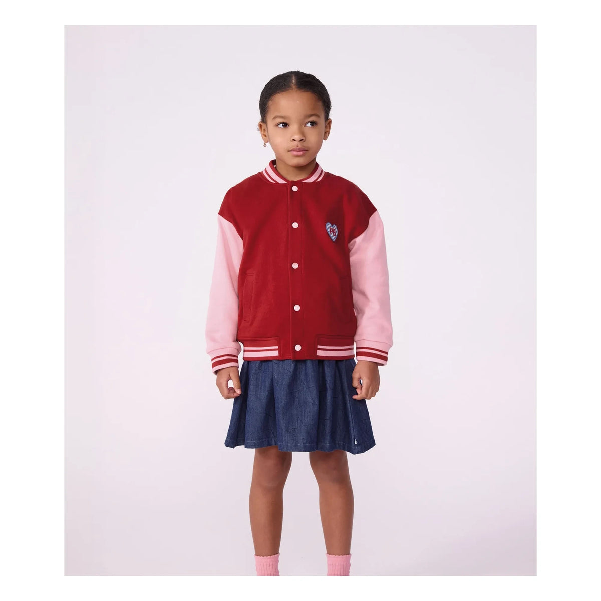 Petit Bateau - टेडी कलरब्लॉक पीबी ऑर्गेनिक कॉटन जैकेट | लाल