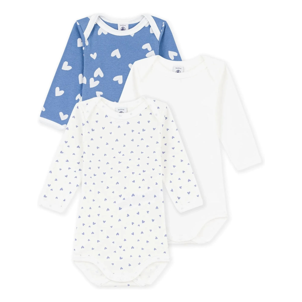 Petit Bateau - 3'lü Organik Pamuk Kalp Vücut Seti | Mavi