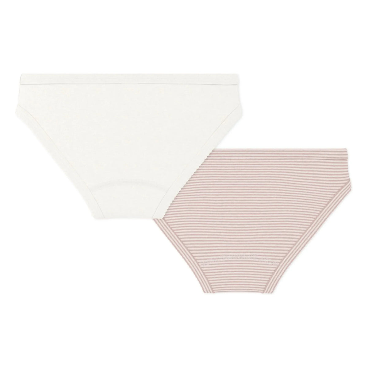 Petit Bateau - 2'li धारीदार ऑर्गेनिक कॉटन पैंटी सेट | पाउडर पिंक