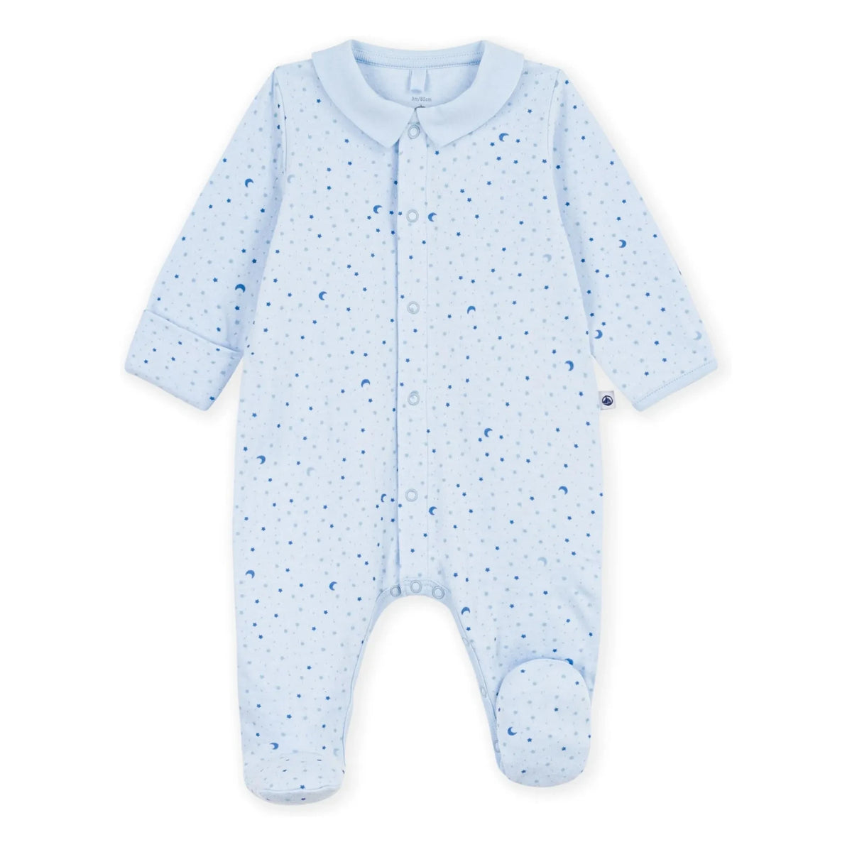 Petit Bateau - स्टार पैटर्न वाला ट्यूबीक ऑर्गेनिक कॉटन स्लीपसूट | हल्का नीला