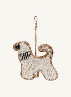 Anna + Nina - Gösterişli Boncuklu Köpek Noel Süsü | Beyaz