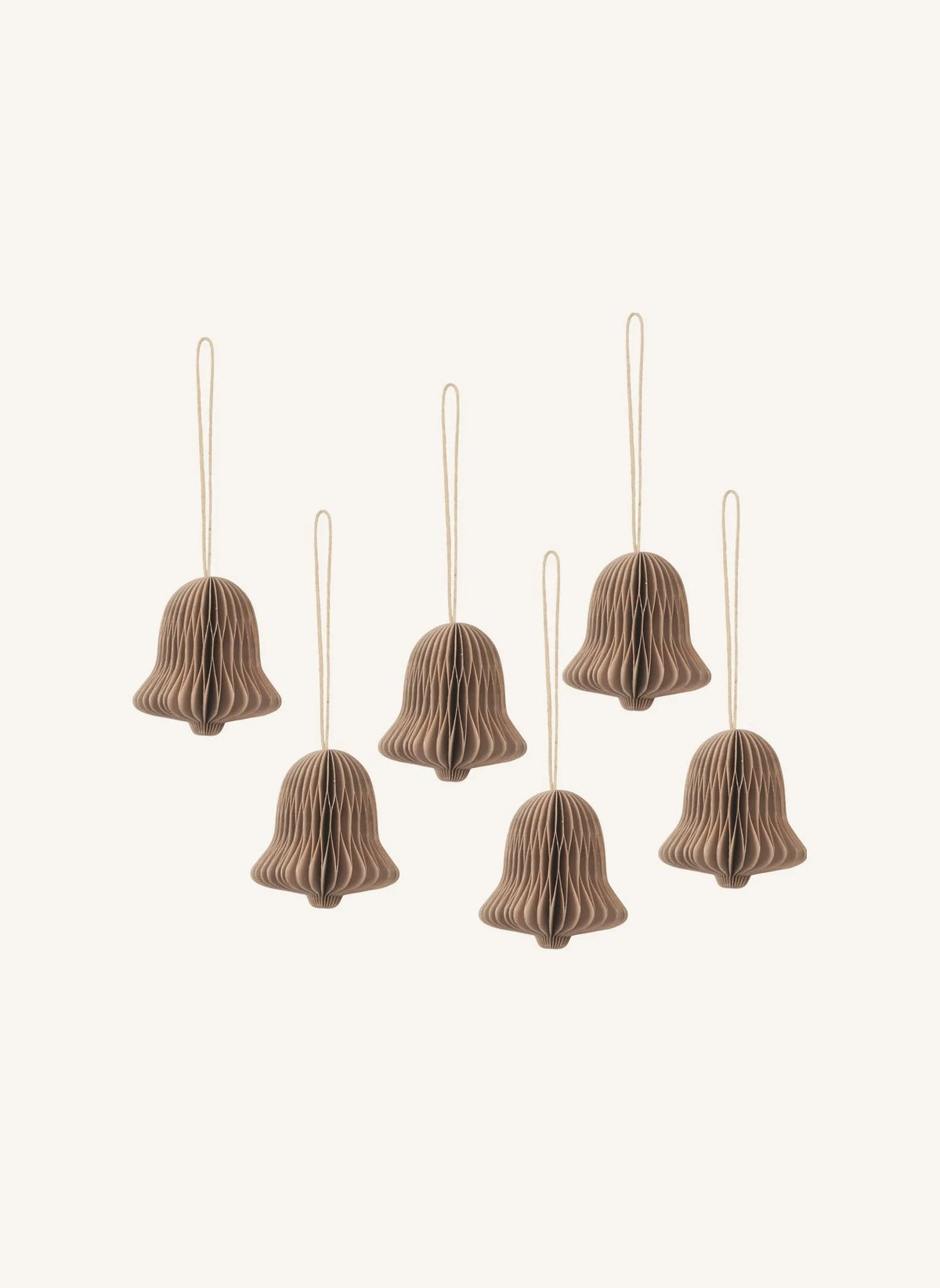 Broste Copenhagen - Kağıt Noel süsü Çan - 6'lı Set | Kahverengi