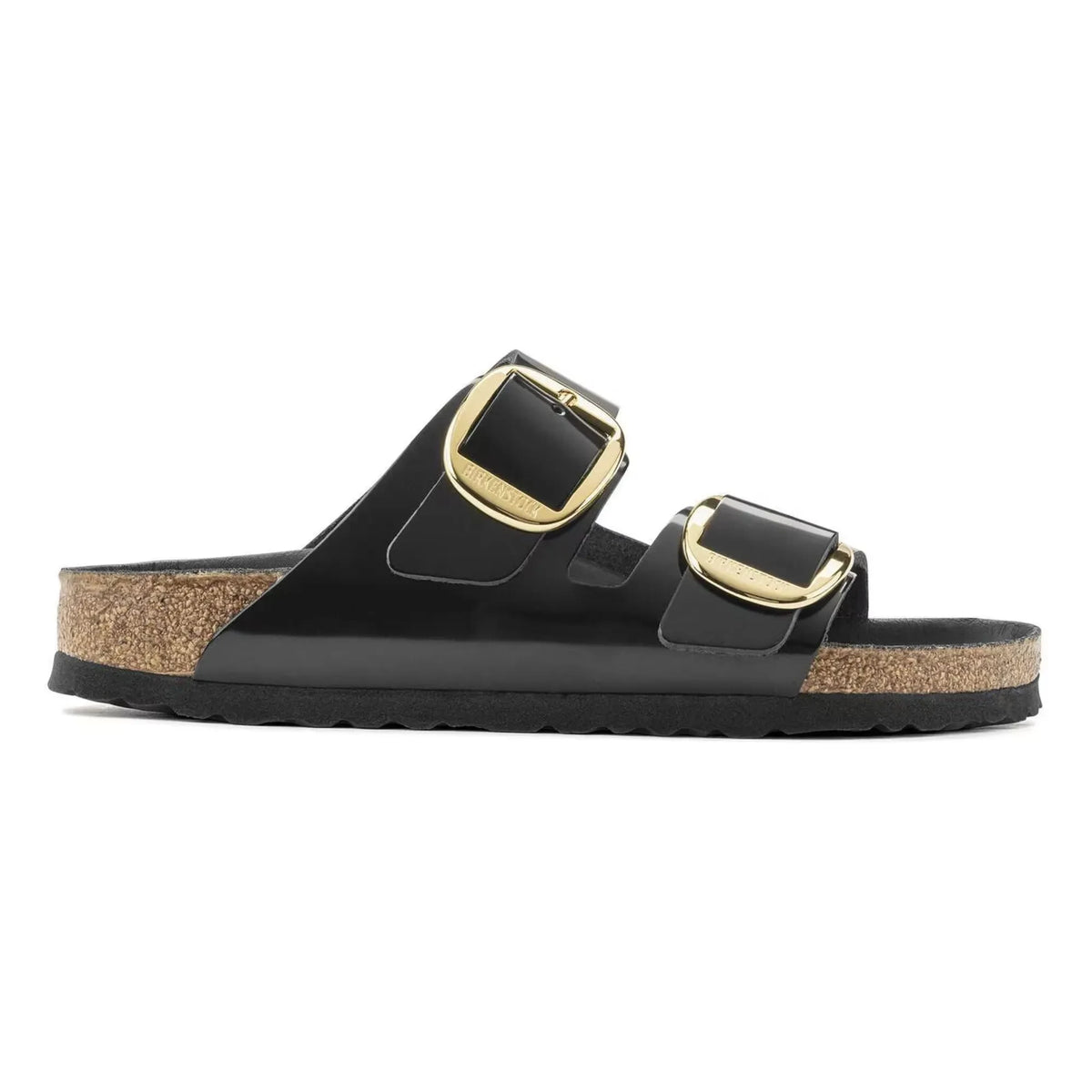 BIRKENSTOCK - एरिज़ोना बिग बकल पेटेंट लेदर सैंडल | काला