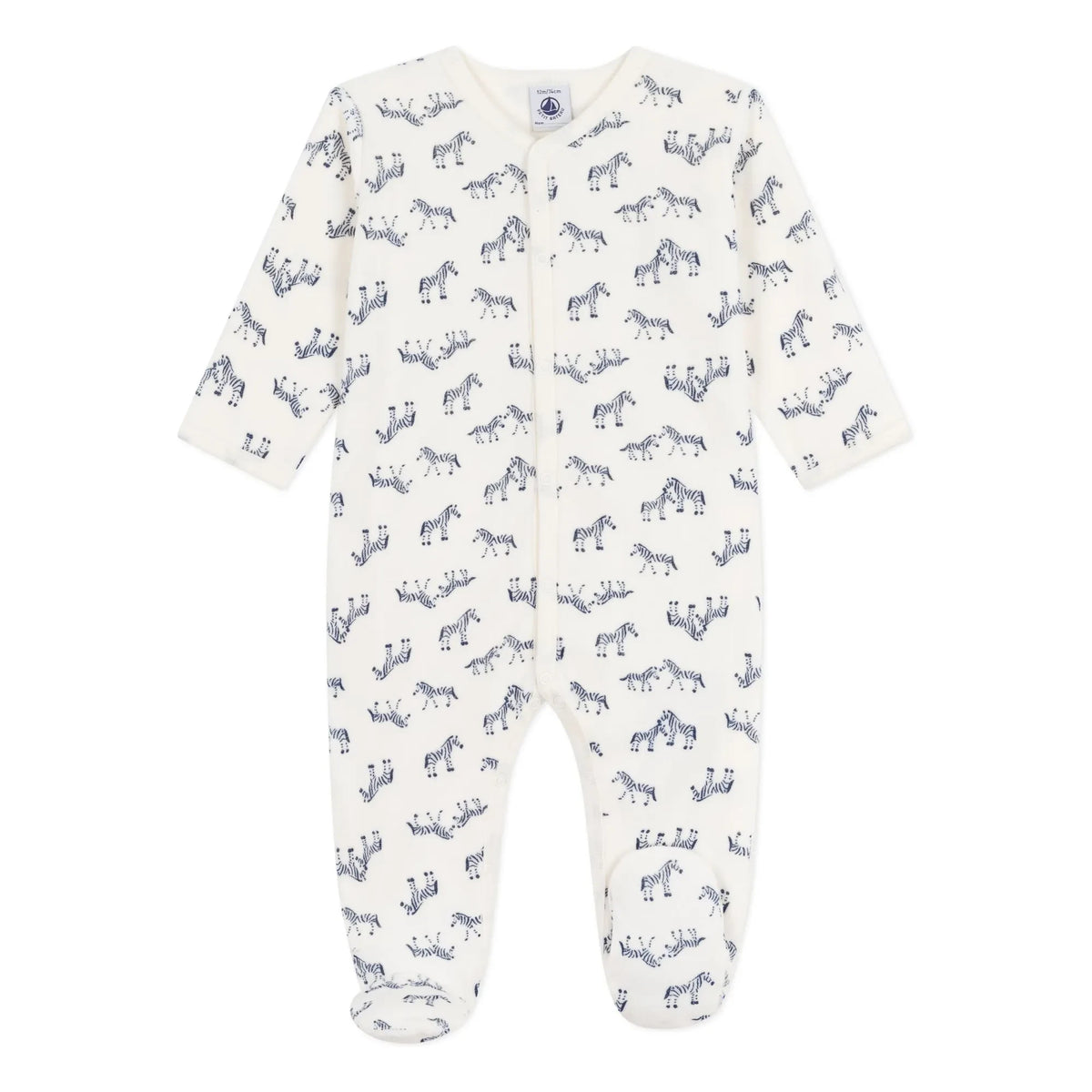 Petit Bateau - ज़ेबरा प्रिंट वाले 'डोर्स बिएन' (Dors Bien) पजामा, ऑर्गेनिक कॉटन | एक्क्रू (Ecru)