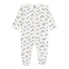 Petit Bateau - ज़ेबरा प्रिंट वाले 'डोर्स बिएन' (Dors Bien) पजामा, ऑर्गेनिक कॉटन | एक्क्रू (Ecru)