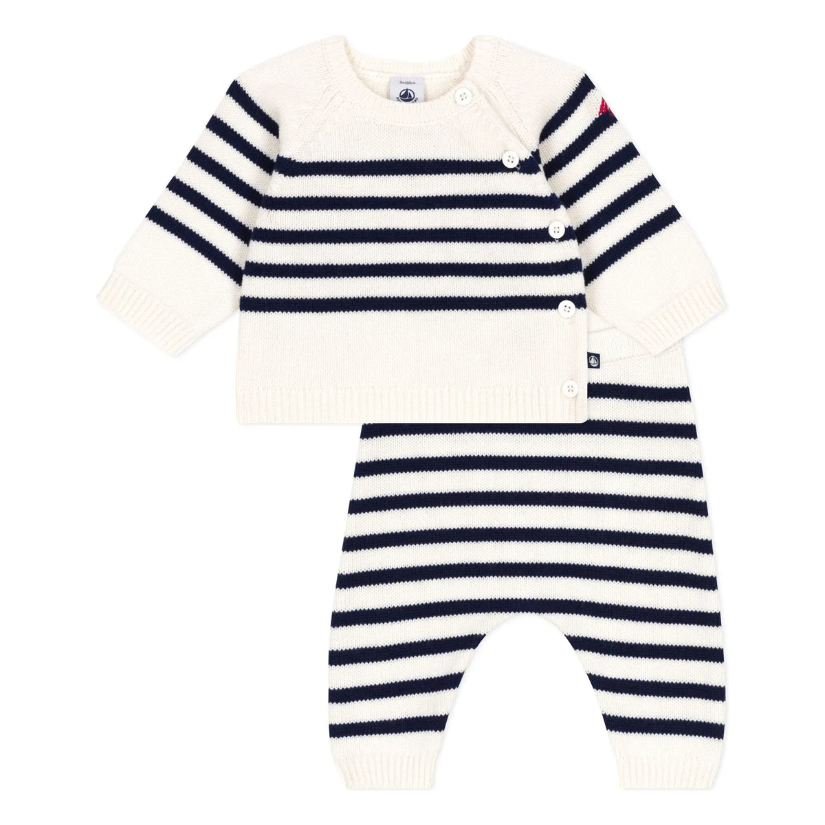 Petit Bateau - ऊनी नाविक स्वेटर और पैंट सेट | इक्क्रू
