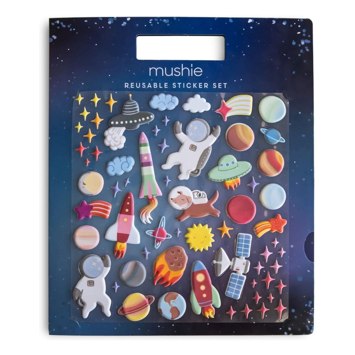 Mushie - पुन: स्थित करने योग्य स्टिकर पुस्तक Espace