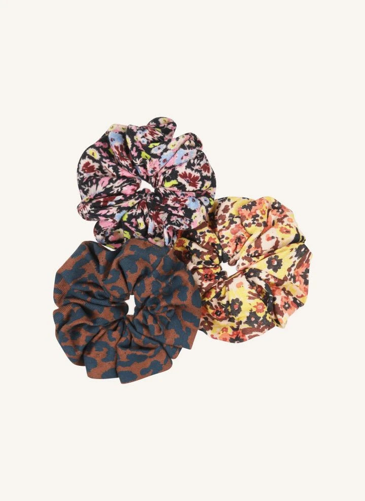 Tumble N'Dry - 3’lü Çiçek Desenli Scrunchie Seti | Mavi