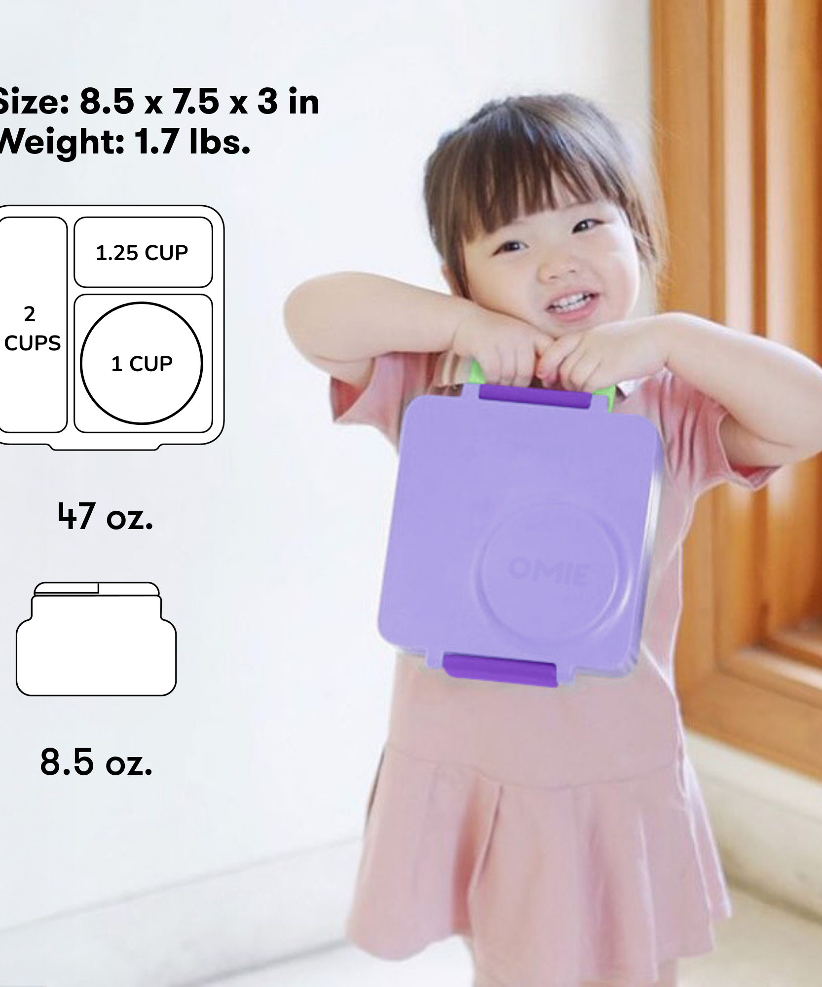 Omiebox - ताप इन्सुलेटेड बैंगनी लिला बेंटो भोजन बॉक्स